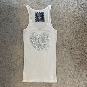 Victorias Secret White Tank Top with Silver Sequin Heart